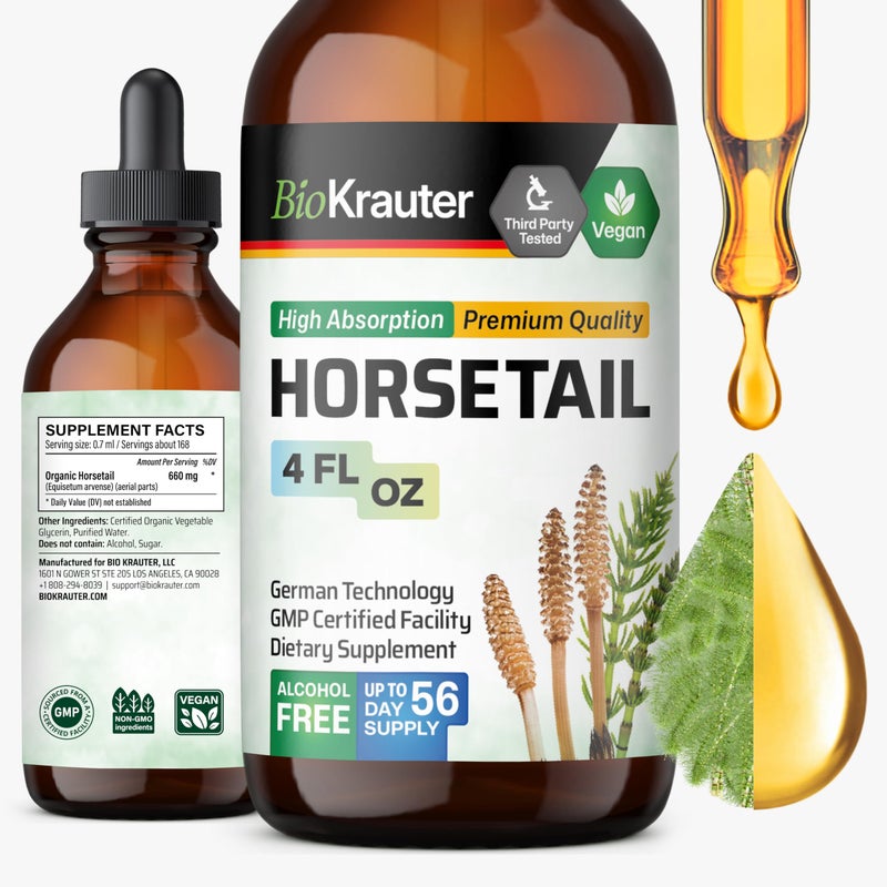 BIO KRAUTER Horsetail Tincture Horsetail Herb for Hair Support Pure Ingredients Alcohol and Sugar Free Vegan Drops 4 FlOz
